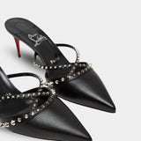 CHRISTIAN LOUBOUTIN Studded Pointed Toe 8.5 cm High Heel Mules - Black 