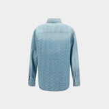 BALMAIN Jacquard Classic Embossed White Denim Shirt / Men