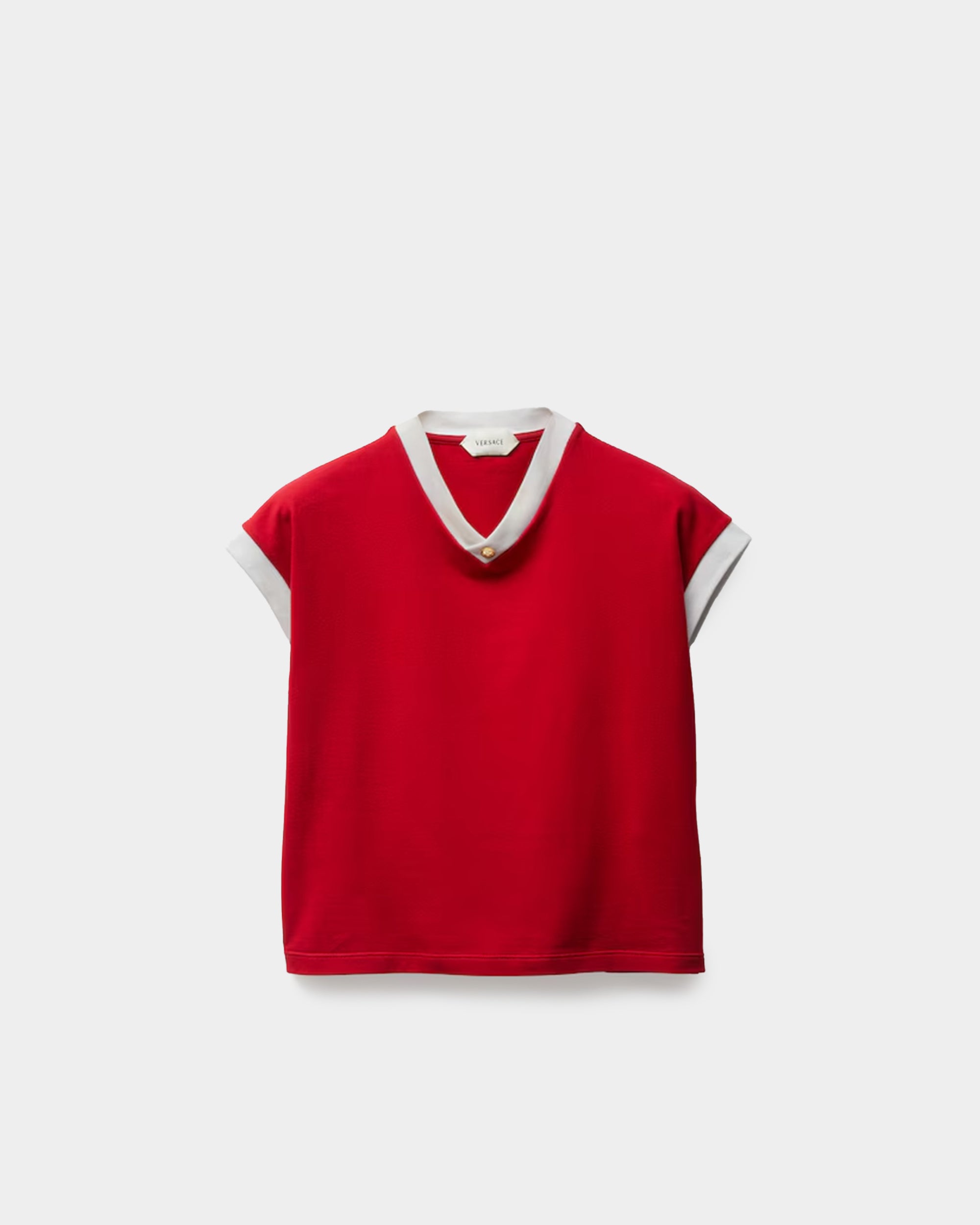 白色滾邊 V 領 T-shirt