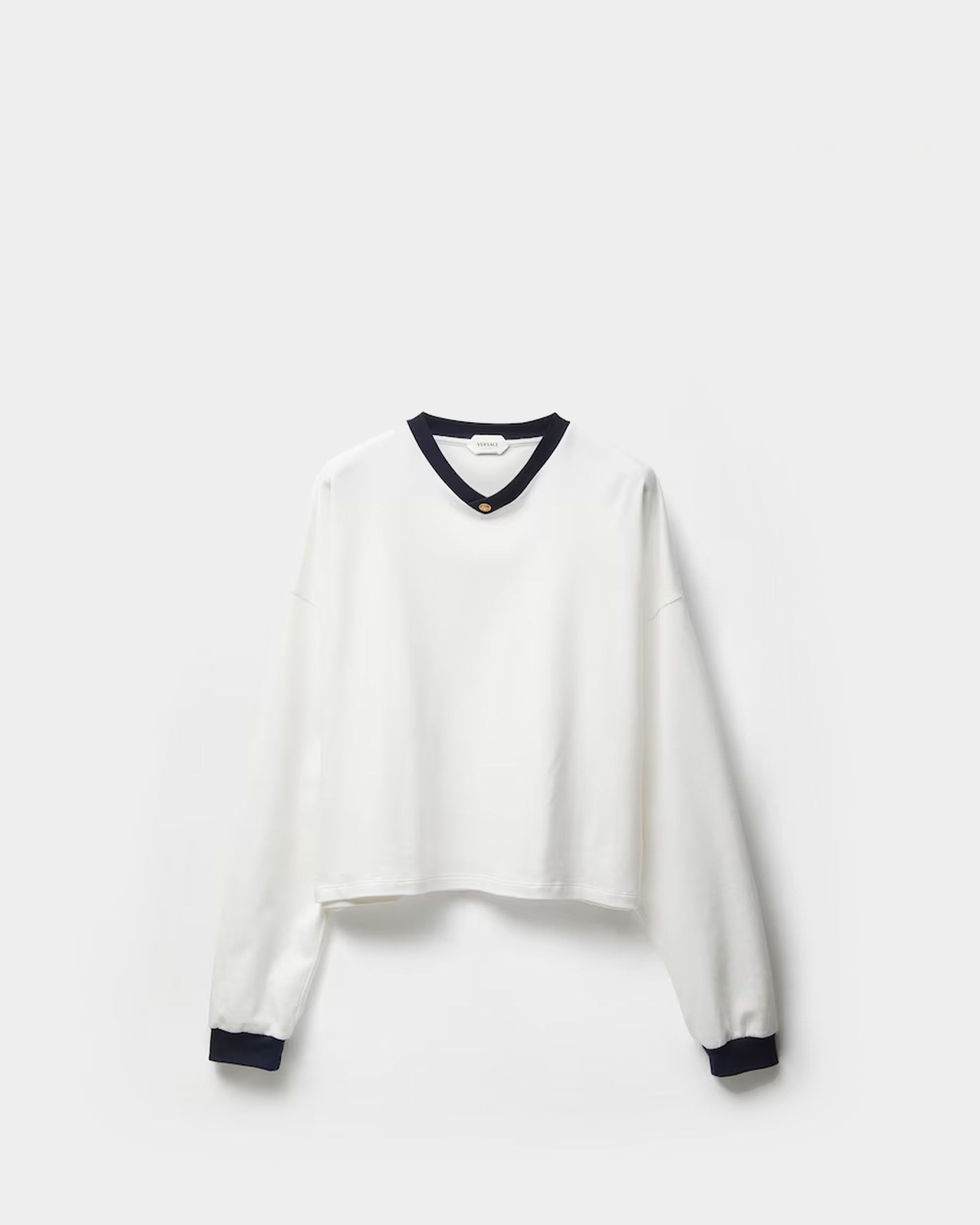 黑色滾邊棉質長袖 T-shirt