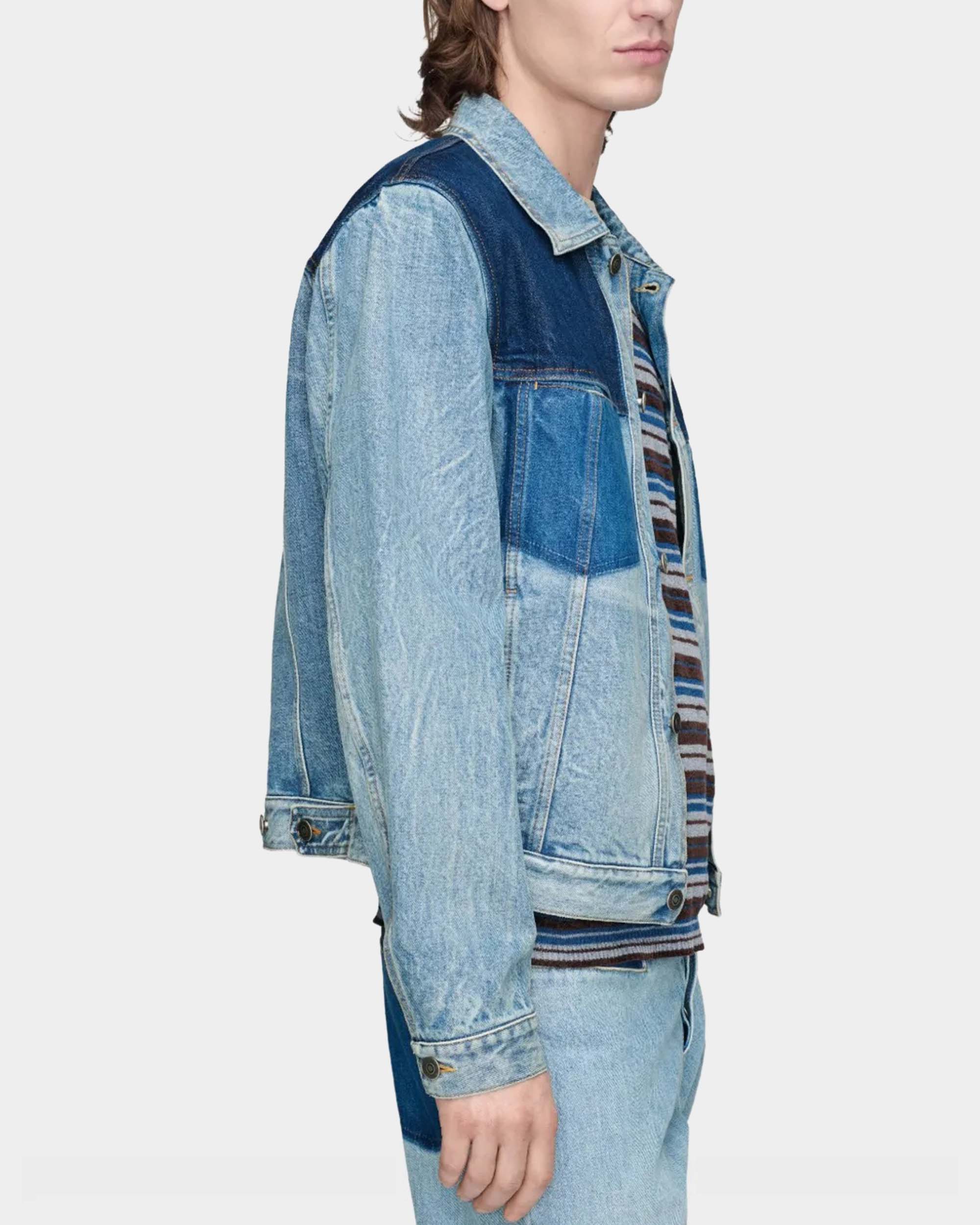 口袋拼色牛仔外套