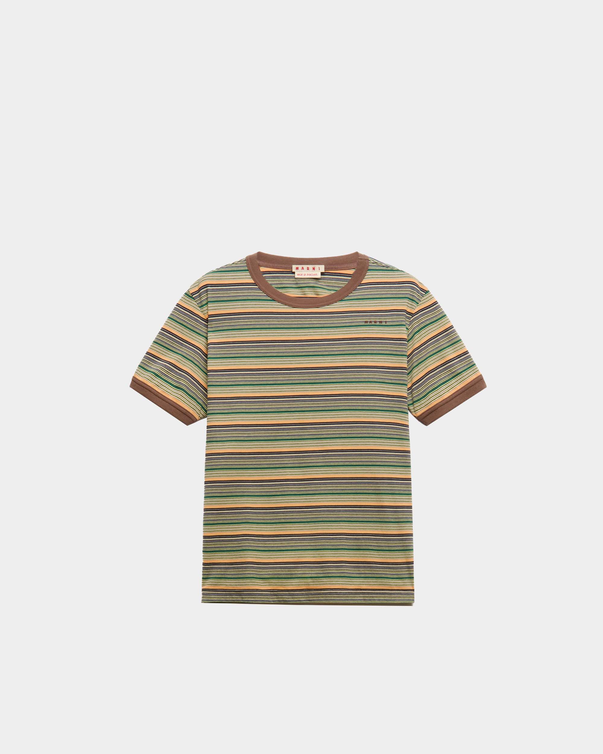橘彩橫條LOGO短T-Shirt