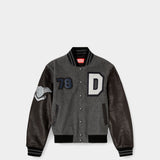 羊毛皮革棒球外套