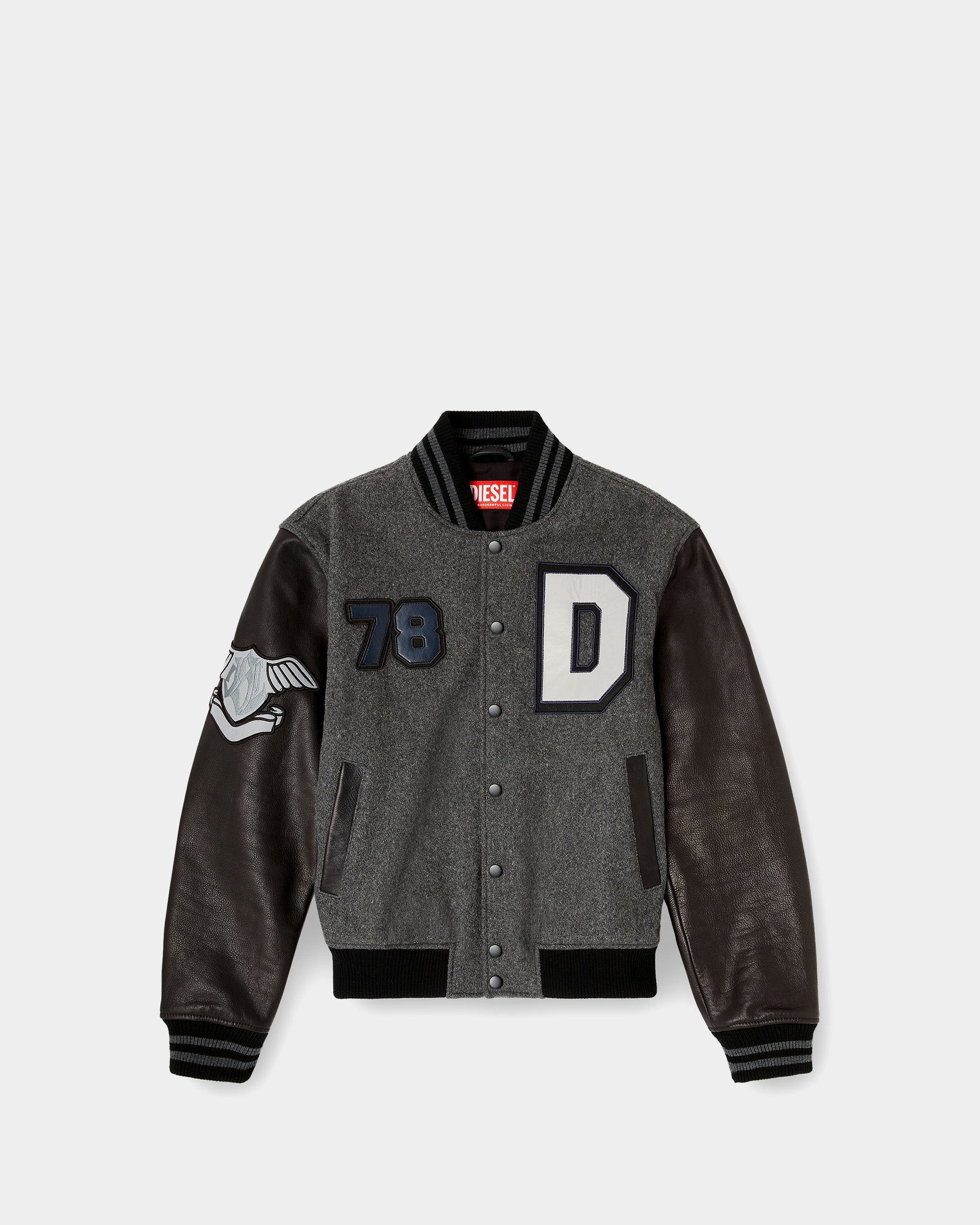 羊毛皮革棒球外套