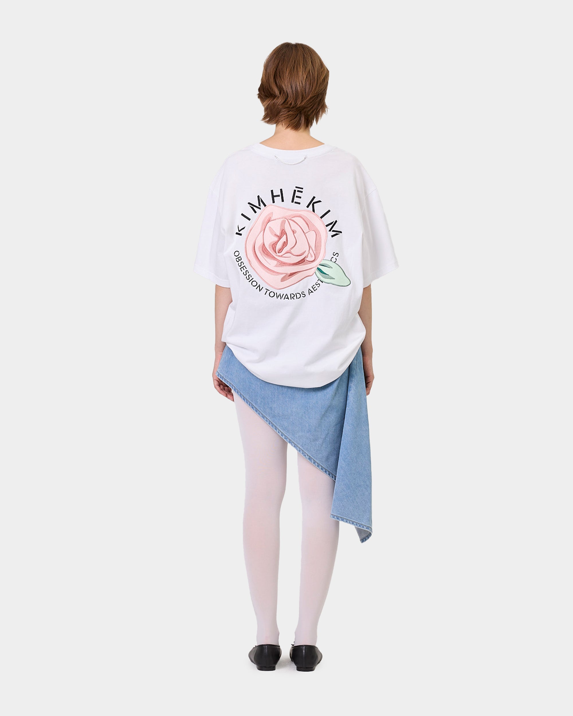 玫瑰刺繡長版 T-shirt