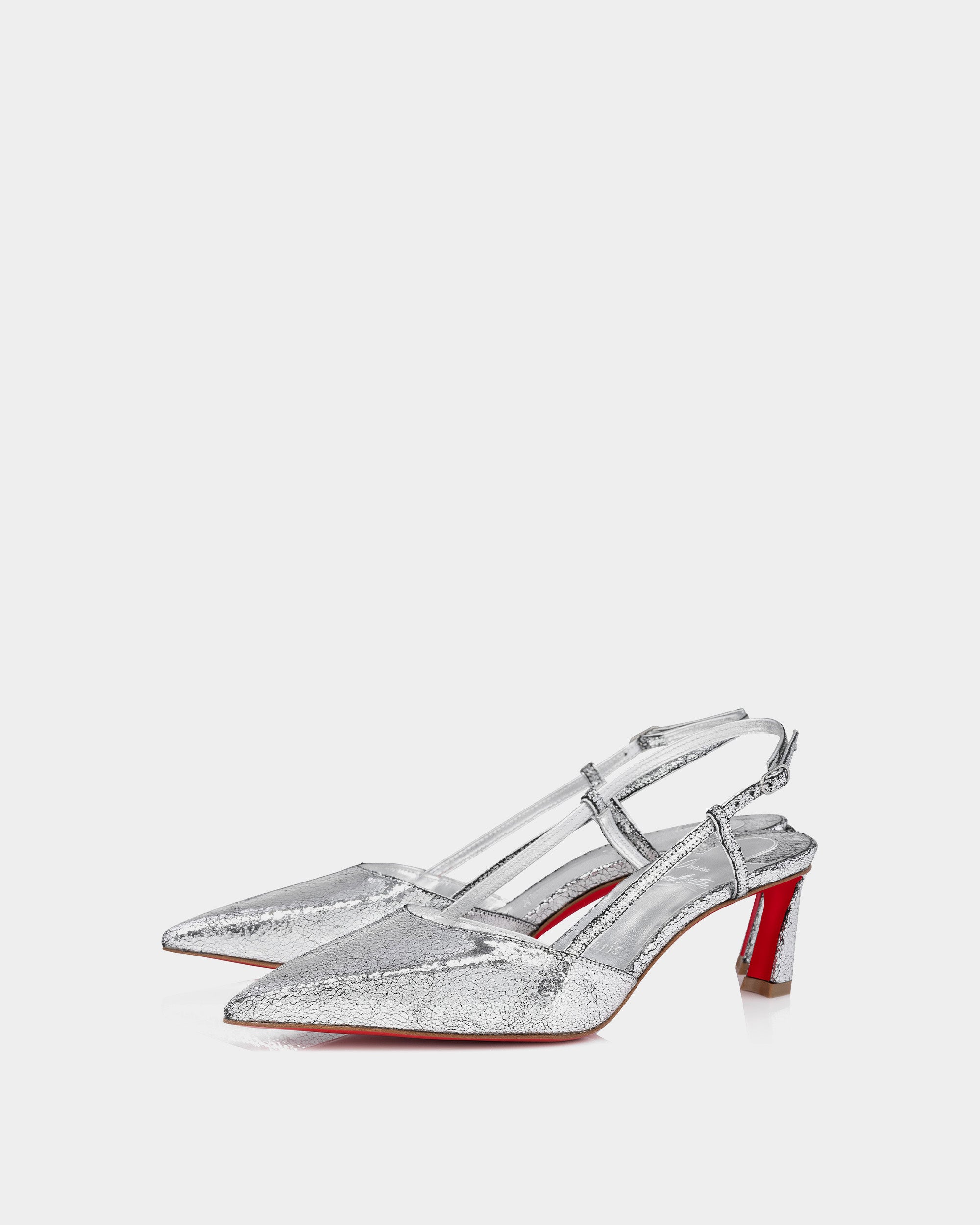 CHRISTIAN LOUBOUTIN 銀色小牛皮後繫帶跟鞋