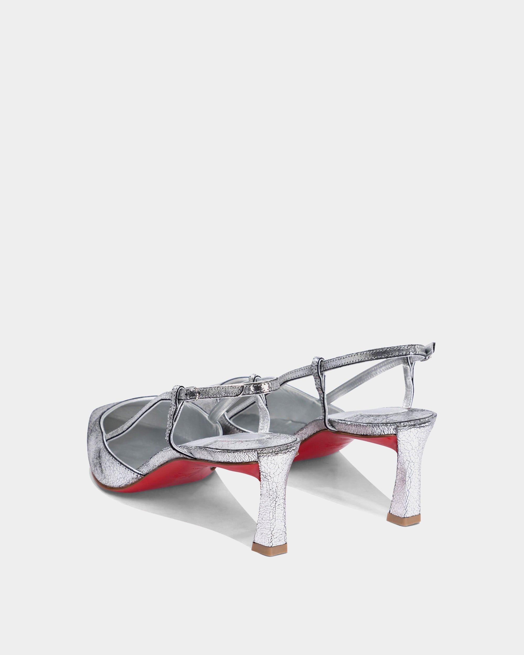 CHRISTIAN LOUBOUTIN 銀色小牛皮後繫帶跟鞋
