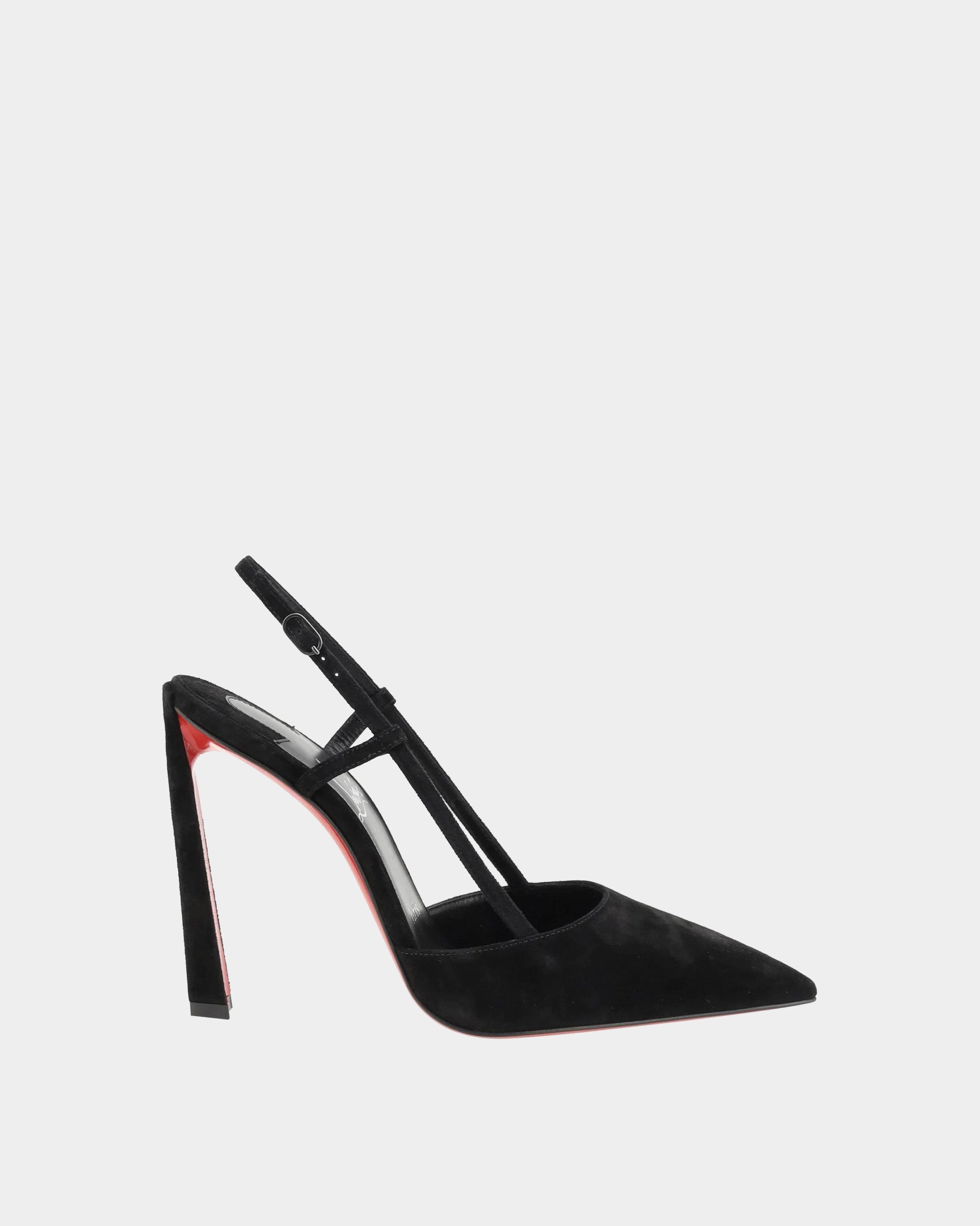 CHRISTIAN LOUBOUTIN 黑色麂皮細帶高跟鞋