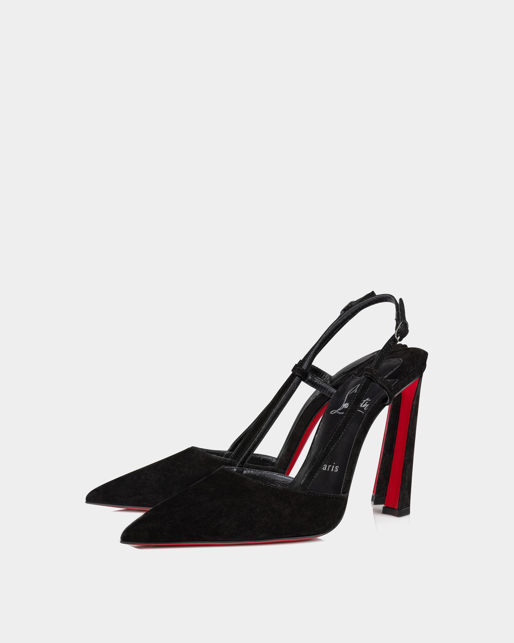 CHRISTIAN LOUBOUTIN 黑色麂皮細帶高跟鞋