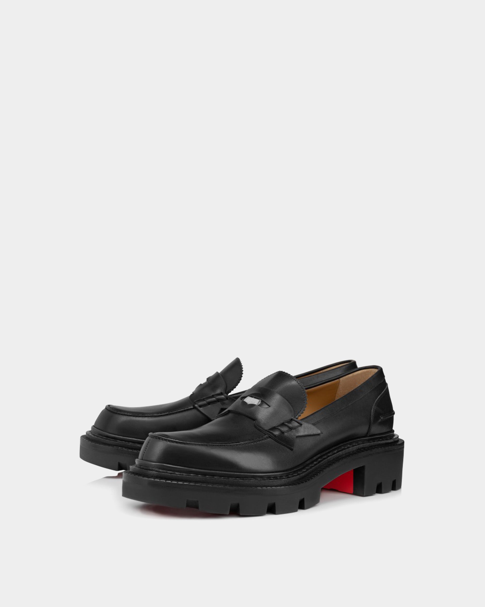 CHRISTIAN LOUBOUTIN 黑色小牛皮厚底樂福鞋