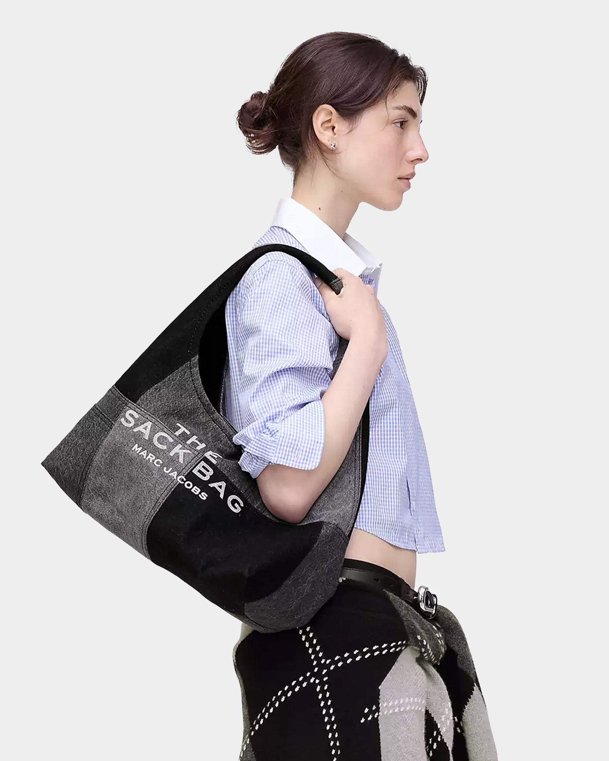 MARC JACOBS 黑色拼接丹寧 Sack 包