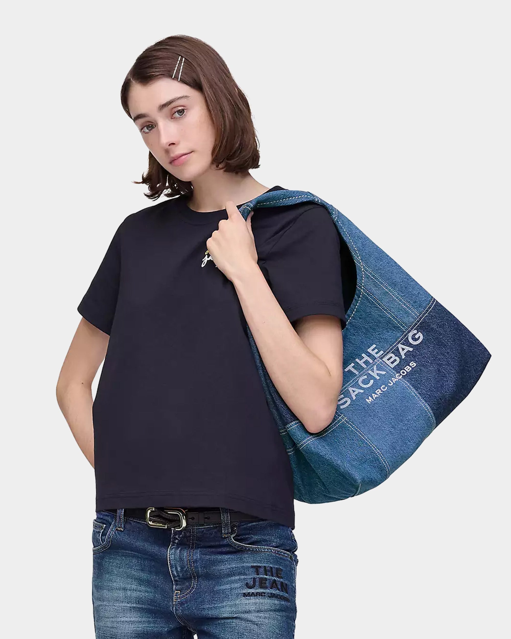 MARC JACOBS 藍色拼接丹寧 Sack 包