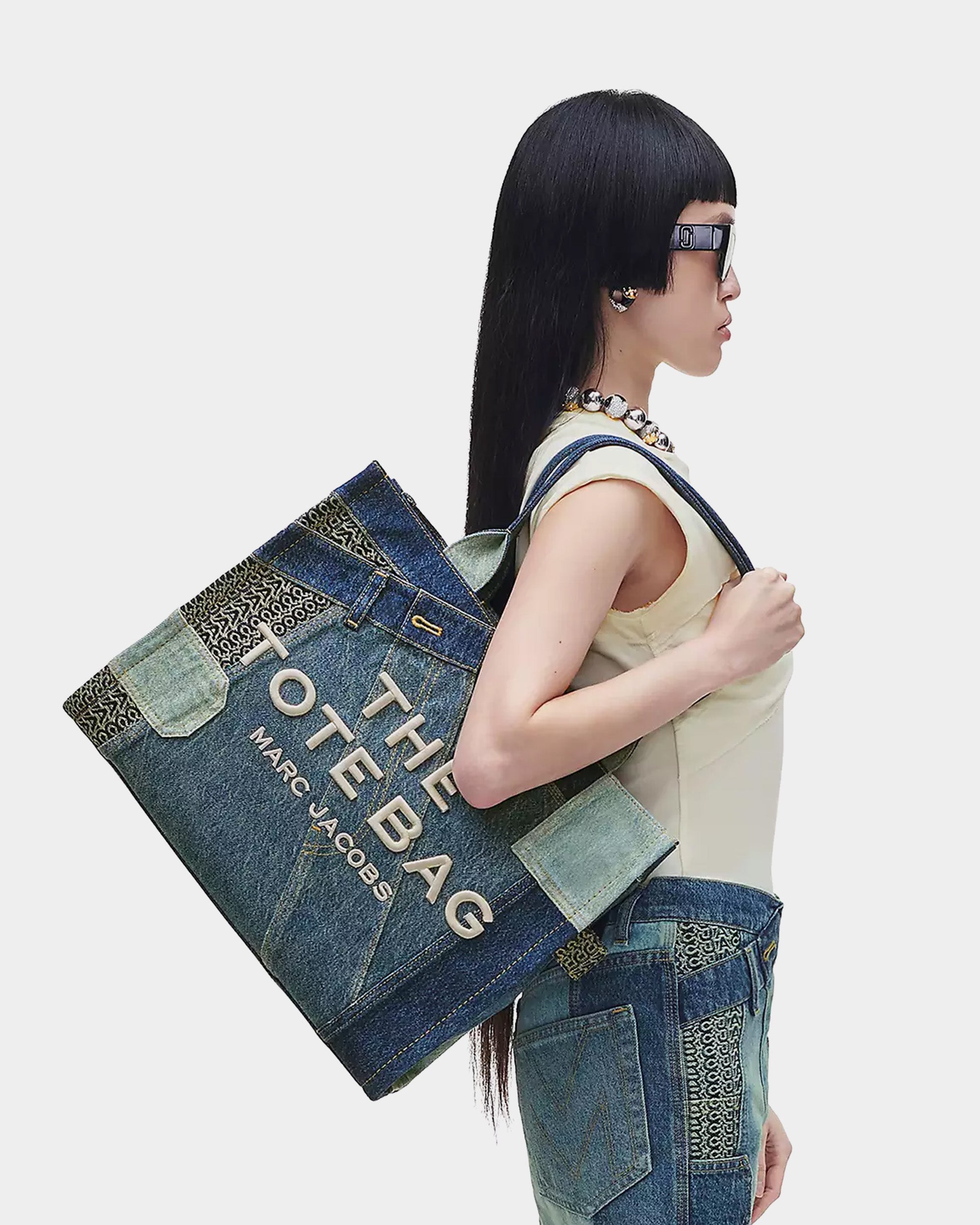 MARC JACOBS 拼接丹寧大型托特包