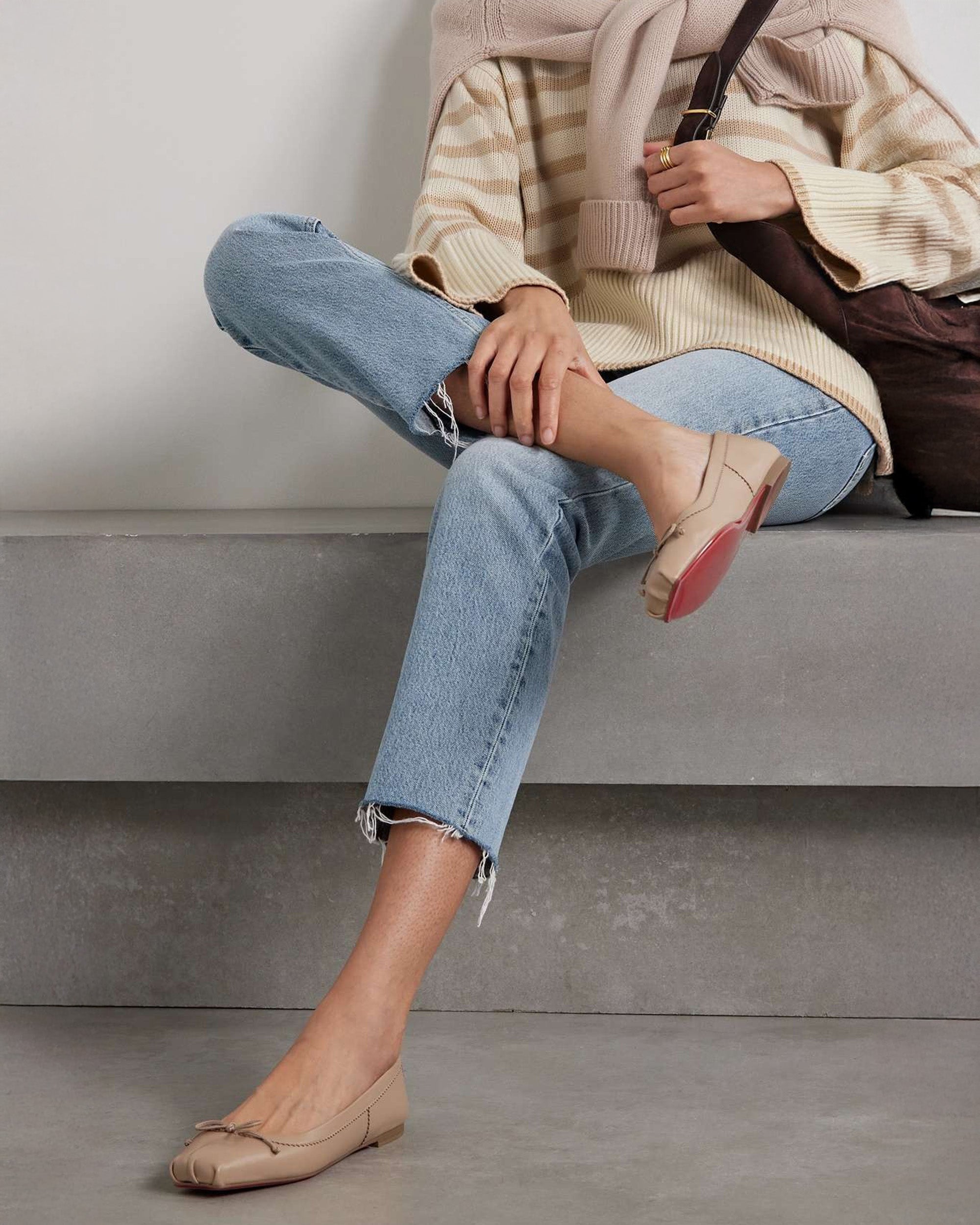 CHRISTIAN LOUBOUTIN 米色芭蕾平底鞋