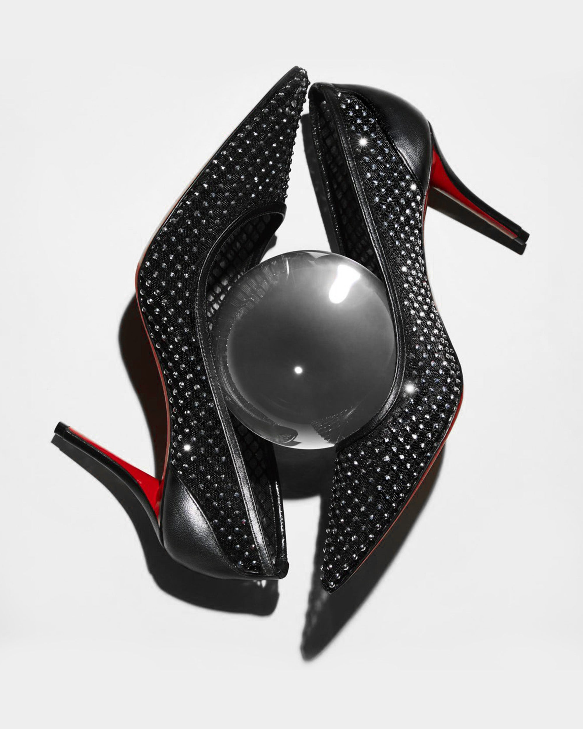 CHRISTIAN LOUBOUTIN 黑色透明水鑽高跟鞋