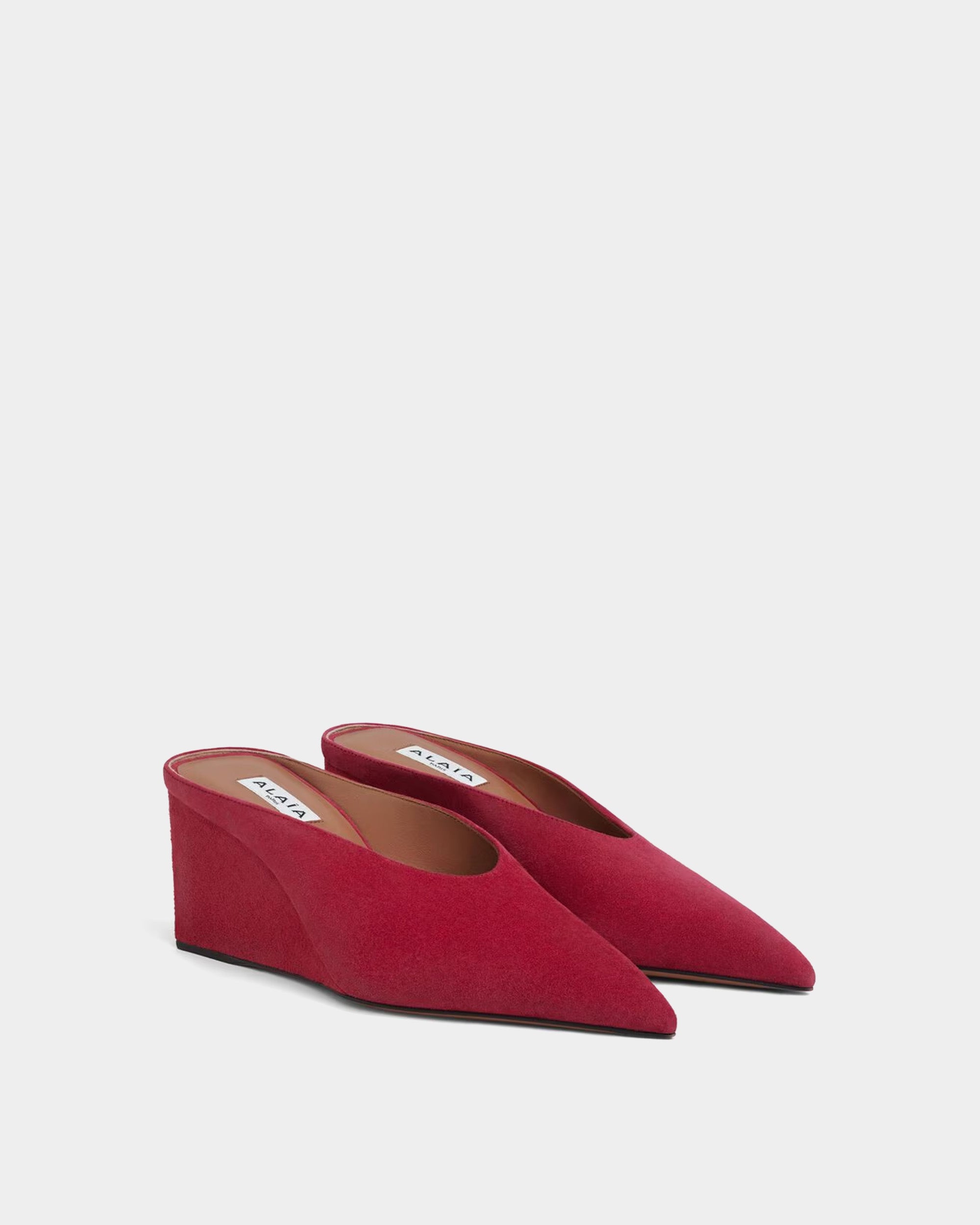 CUBE WEDGE MULES IN SUEDE