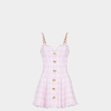 BALMAIN 粉色千鳥格吊帶 A 字洋裝