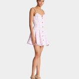 BALMAIN 粉色千鳥格吊帶 A 字洋裝