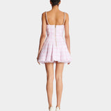 BALMAIN 粉色千鳥格吊帶 A 字洋裝