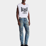 復古水洗騎士剪裁丹寧長褲