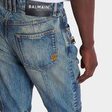 復古水洗騎士剪裁丹寧長褲