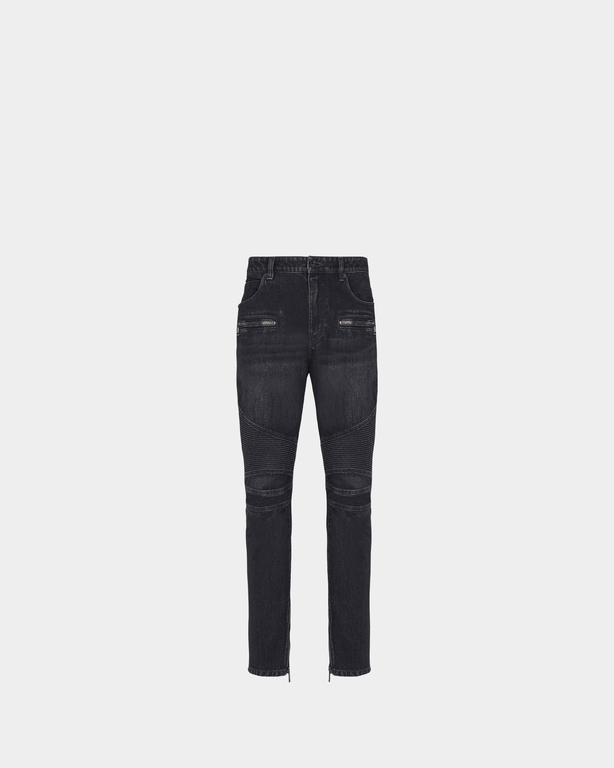 黑色水洗騎士剪裁丹寧長褲