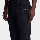 黑色水洗騎士剪裁丹寧長褲