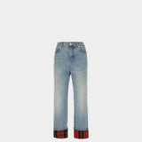 ALEXANDER MCQUEEN 紅格反折牛仔褲