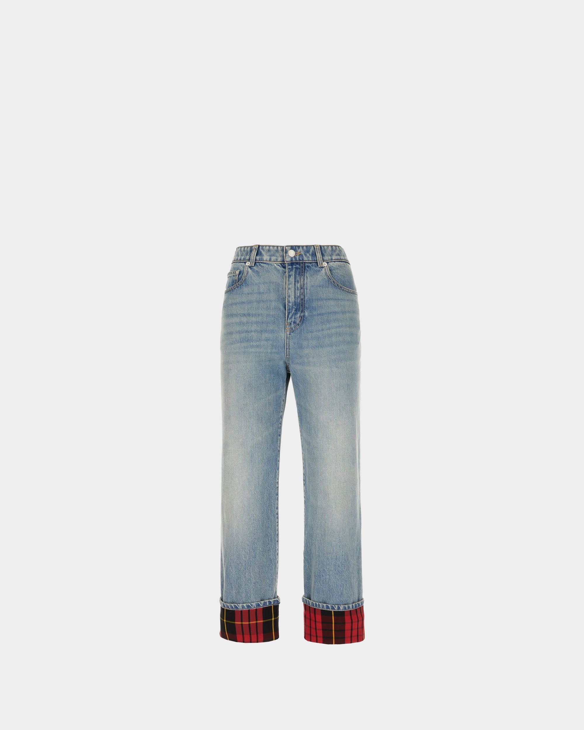ALEXANDER MCQUEEN 紅格反折牛仔褲