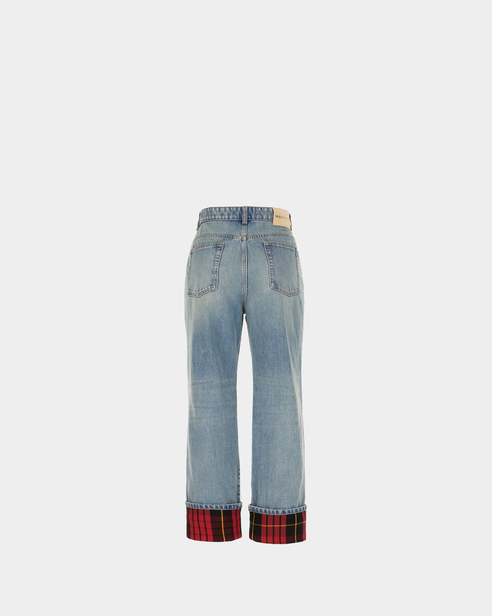 ALEXANDER MCQUEEN 紅格反折牛仔褲