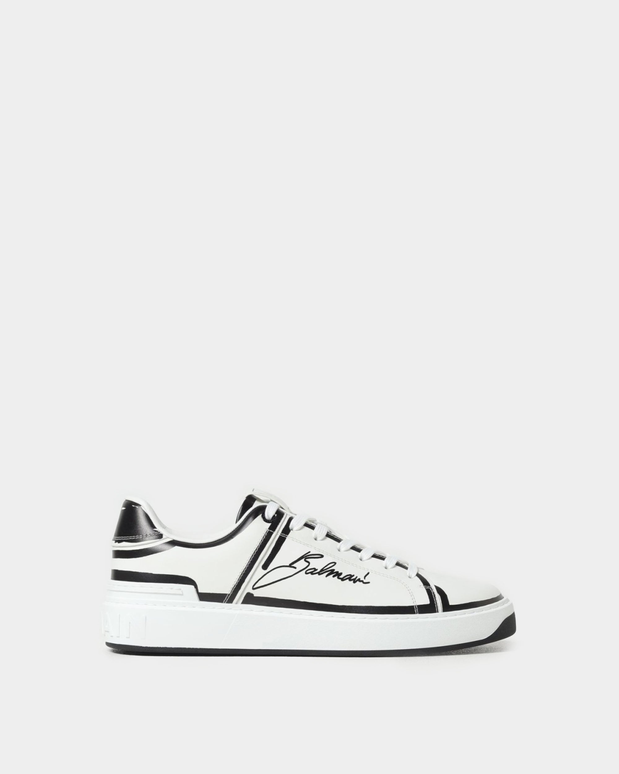 BALMAIN B‑Court 印花皮革運動鞋