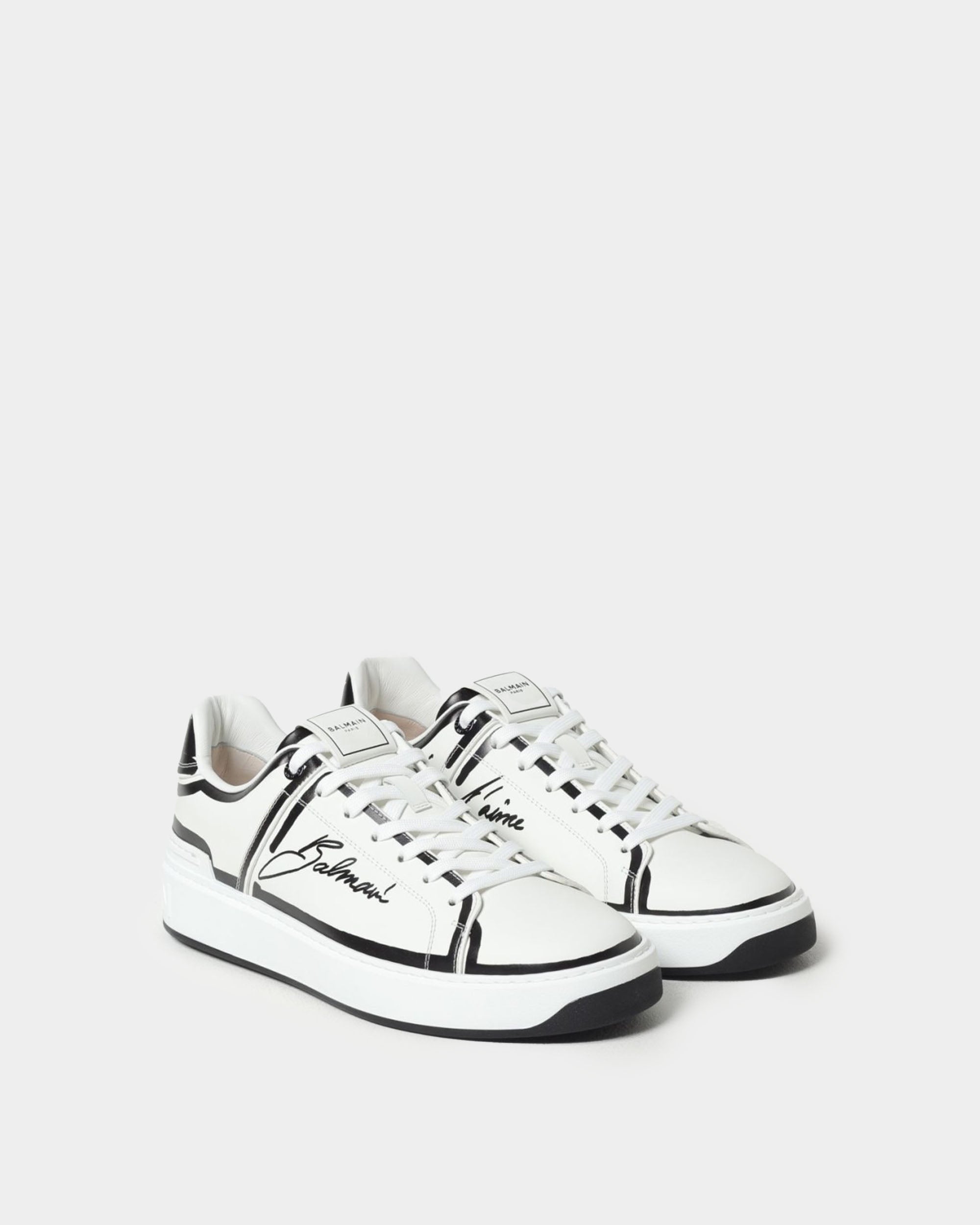 BALMAIN B‑Court 印花皮革運動鞋