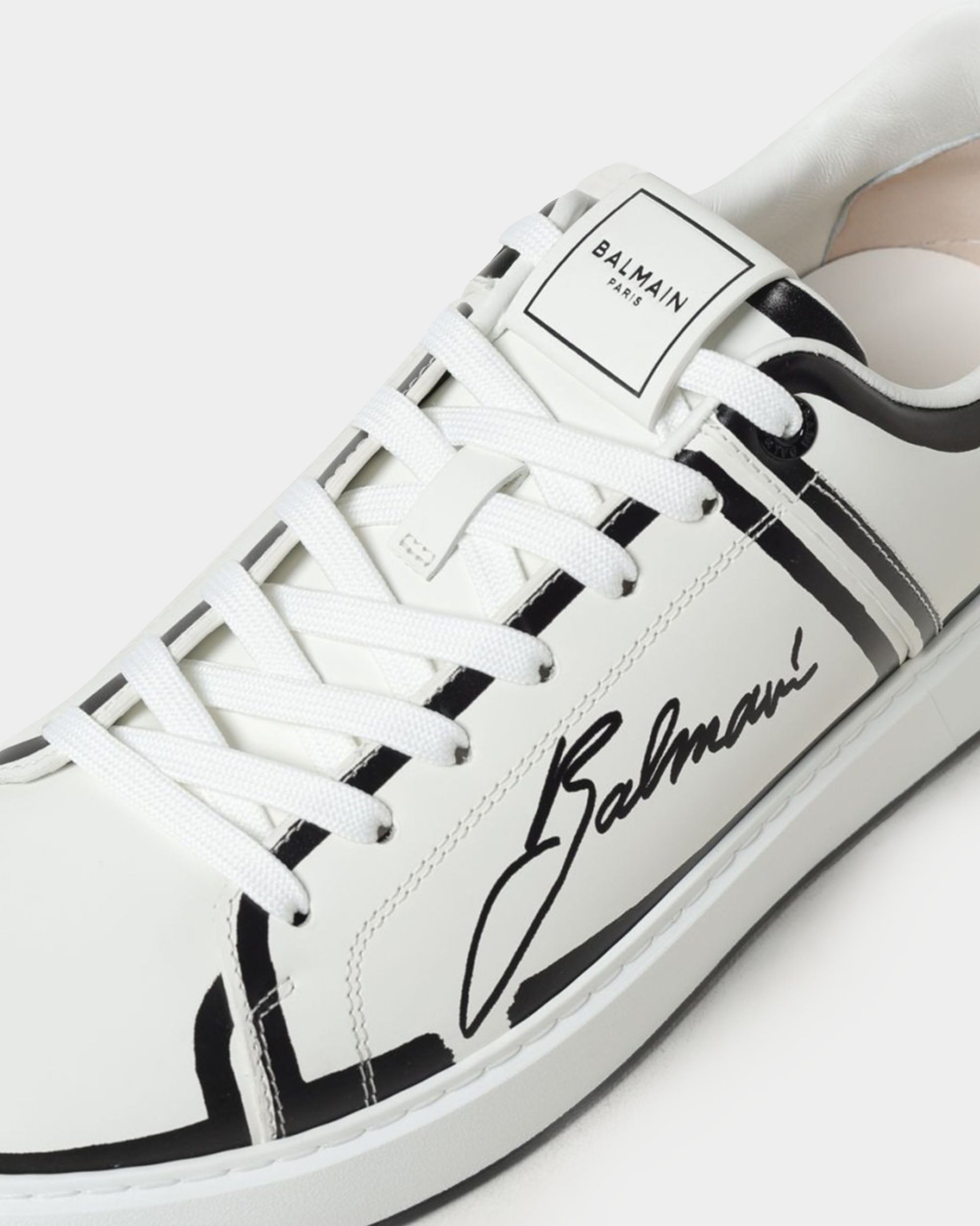 BALMAIN B‑Court 印花皮革運動鞋