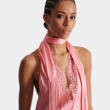 BALMAIN 粉色緞面流蘇露背上衣