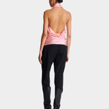 BALMAIN 粉色緞面流蘇露背上衣