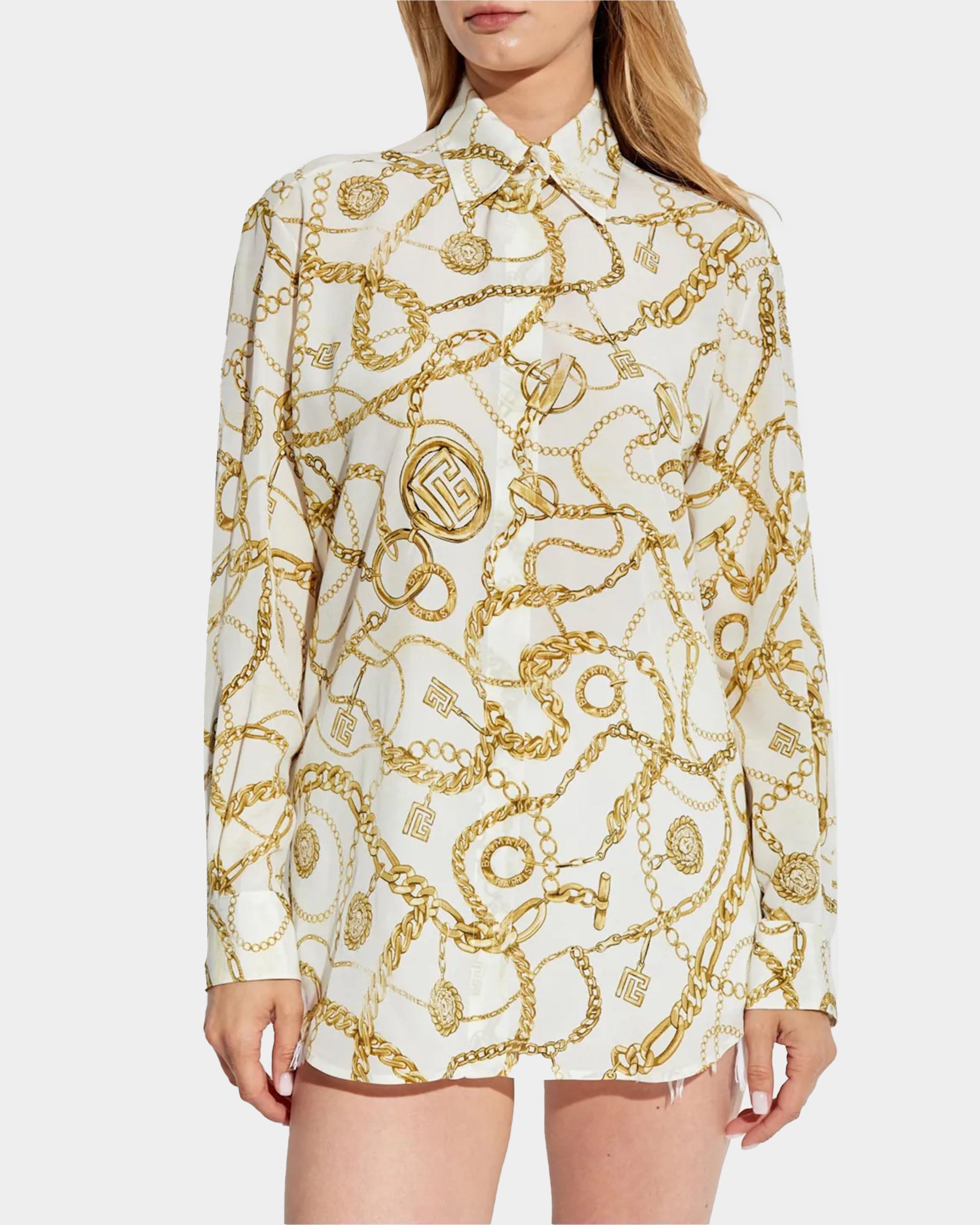BALMAIN 金鏈印花真絲襯衫