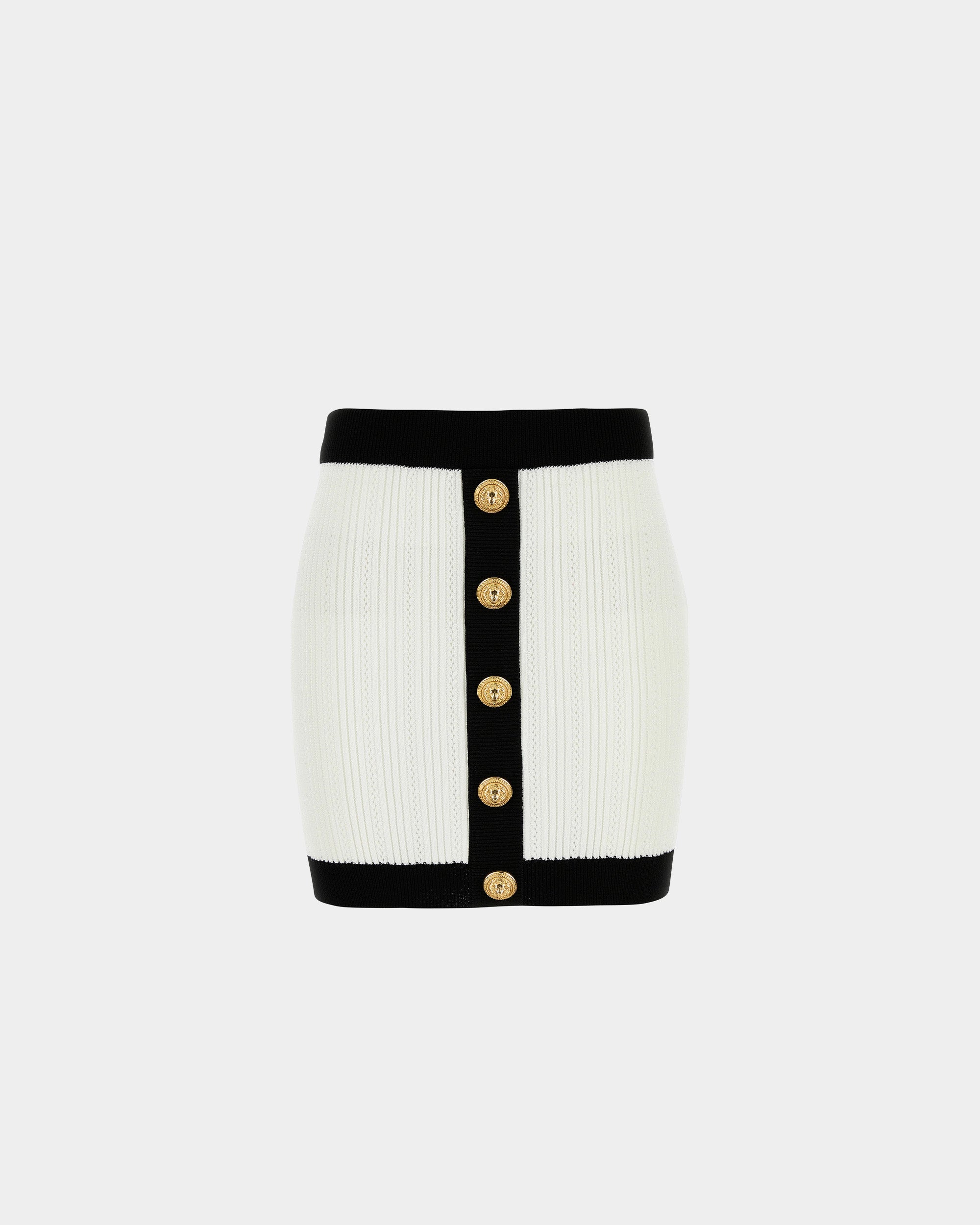 BALMAIN 黑邊針織金釦迷你裙