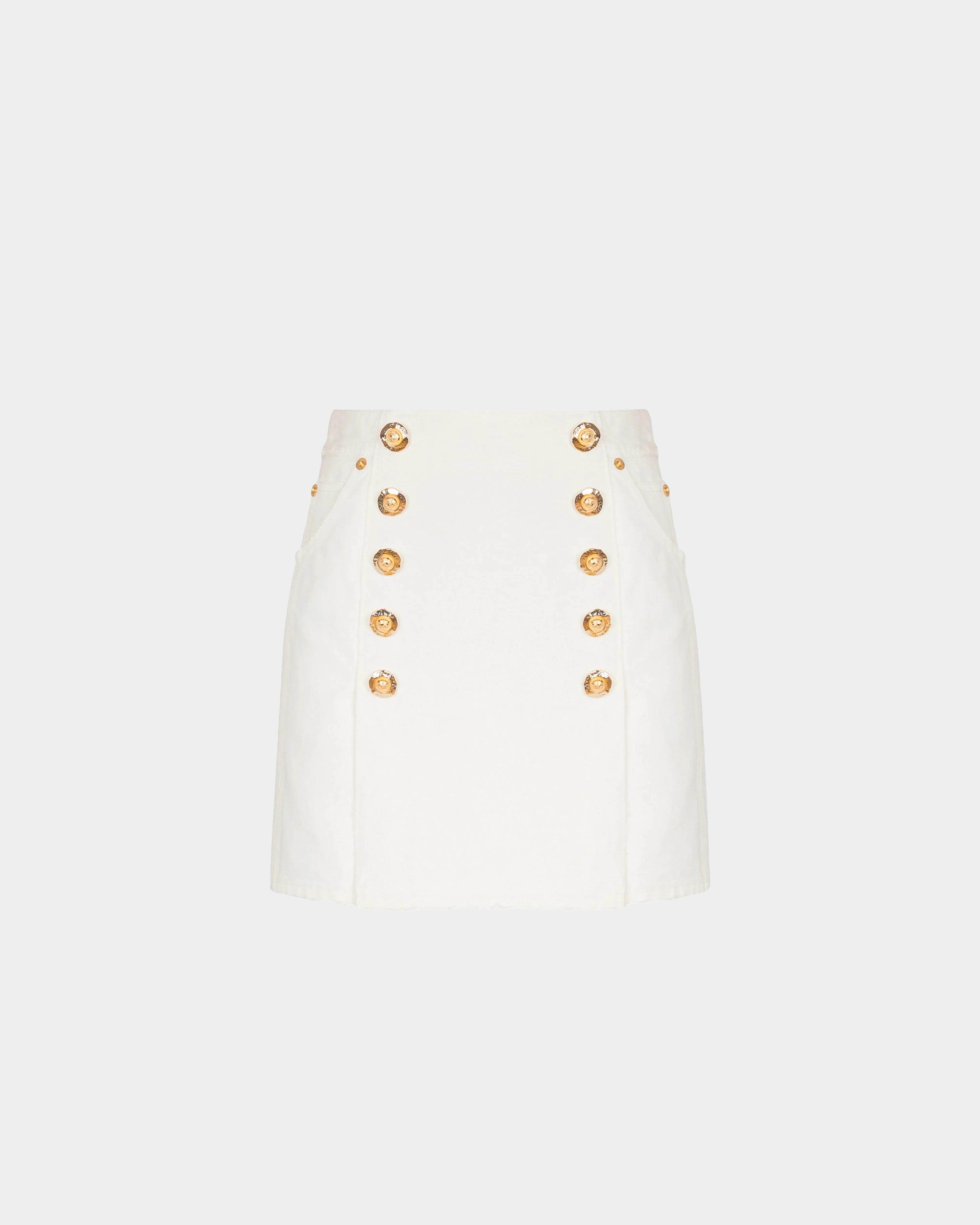 BALMAIN 金釦帆布迷你裙