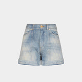 BALMAIN 淺藍色菱格牛仔短褲