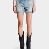 BALMAIN 淺藍色菱格牛仔短褲