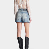 BALMAIN 淺藍色菱格牛仔短褲