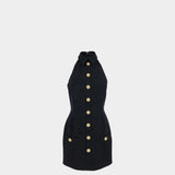 BALMAIN 黑色金釦無袖迷你洋裝