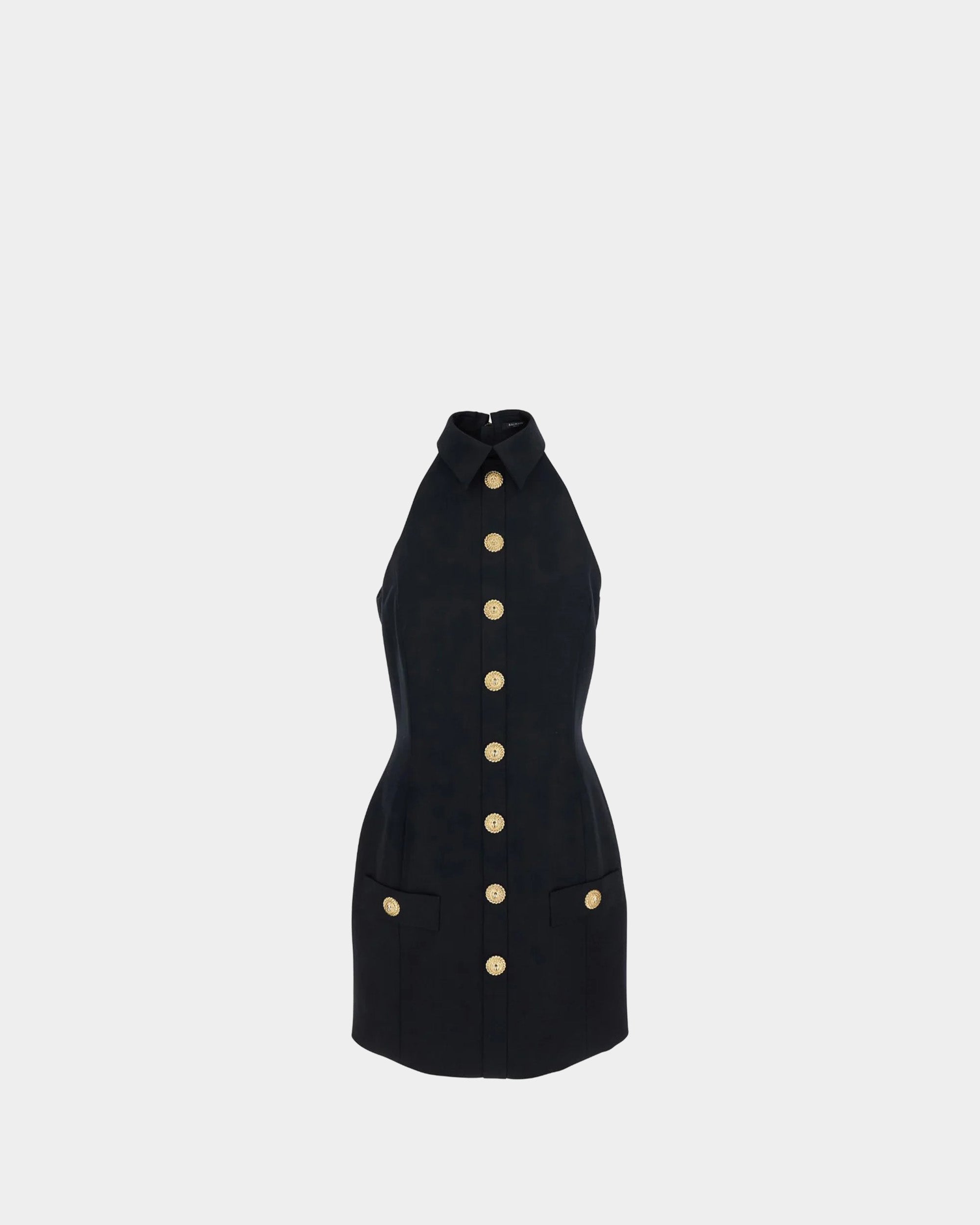 BALMAIN 黑色金釦無袖迷你洋裝