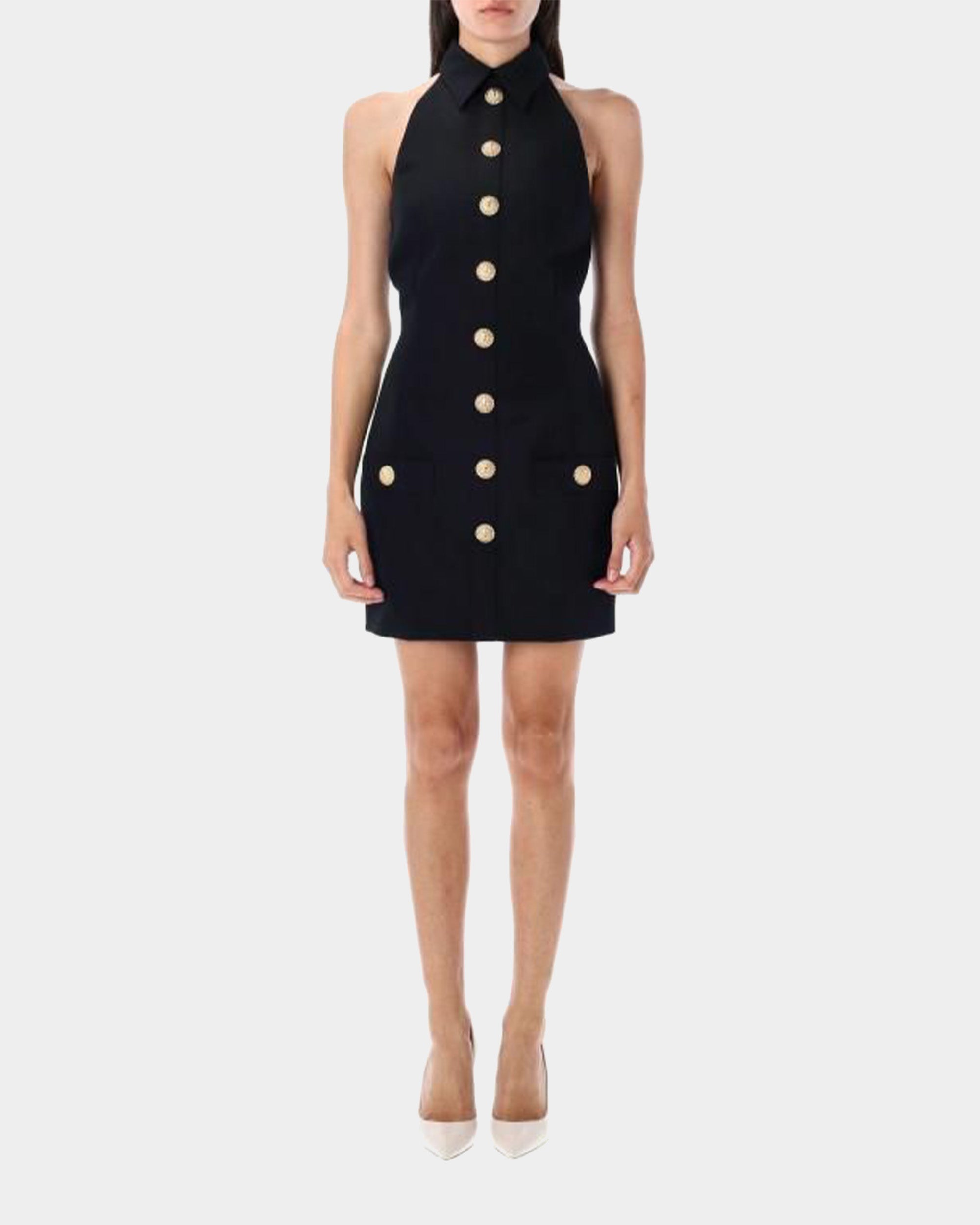 BALMAIN 黑色金釦無袖迷你洋裝