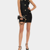 BALMAIN 黑色金釦無袖迷你洋裝