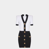 BALMAIN 黑白拼接羅紋針織緊身洋裝