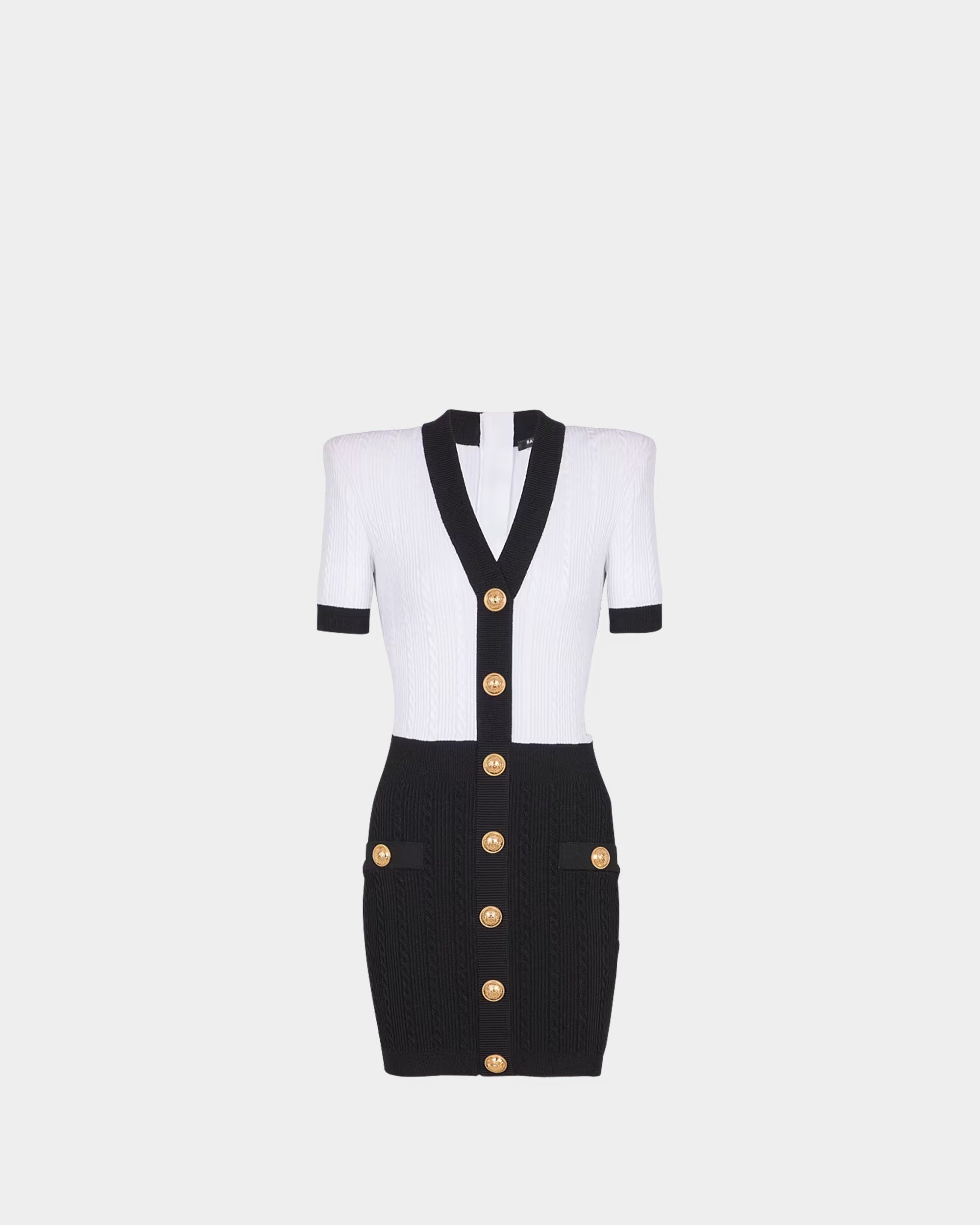 BALMAIN 黑白拼接羅紋針織緊身洋裝