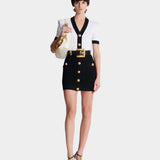 BALMAIN 黑白拼接羅紋針織緊身洋裝