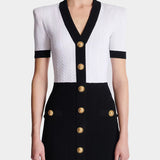 BALMAIN 黑白拼接羅紋針織緊身洋裝