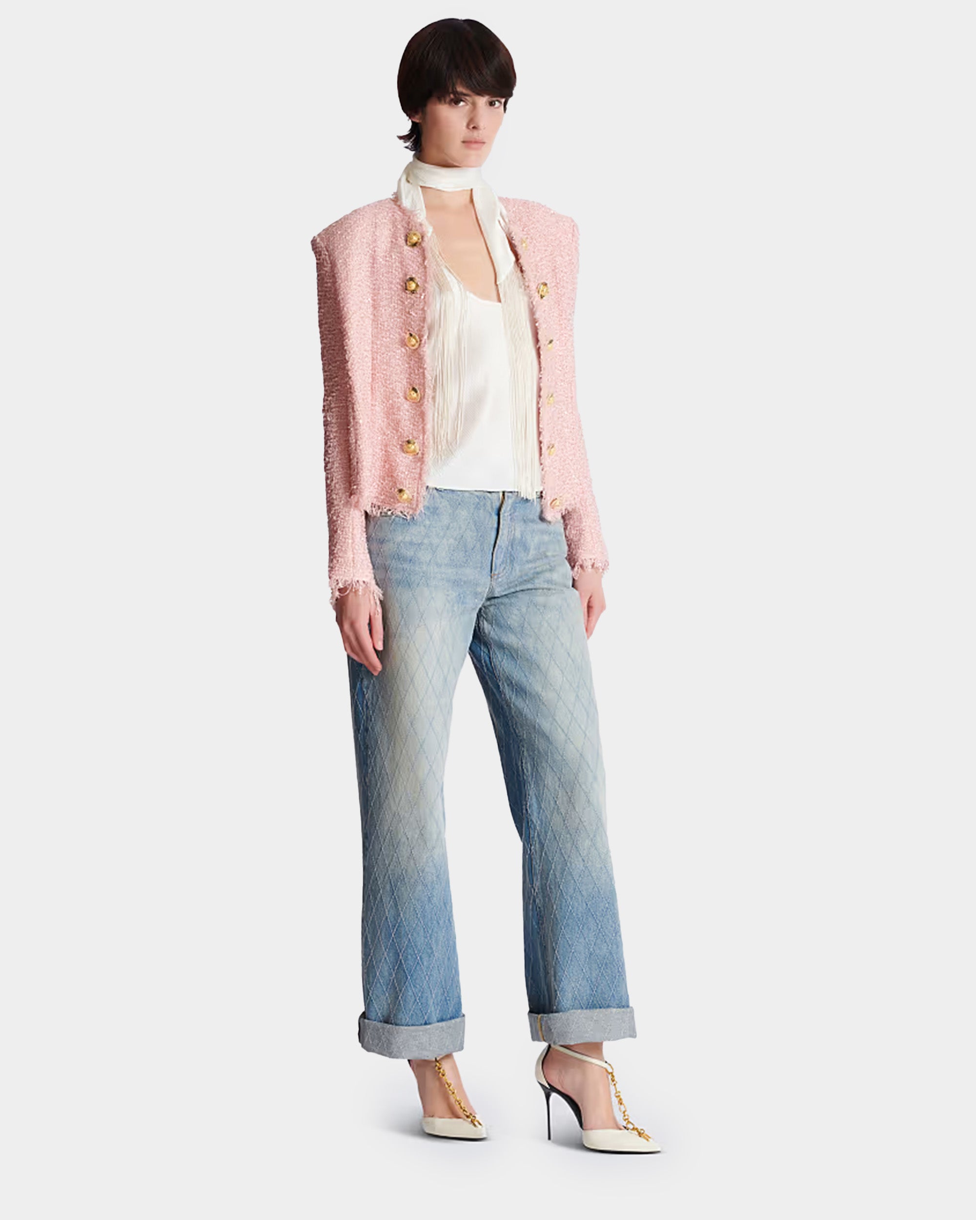 BALMAIN 亮片粗花呢金釦外套